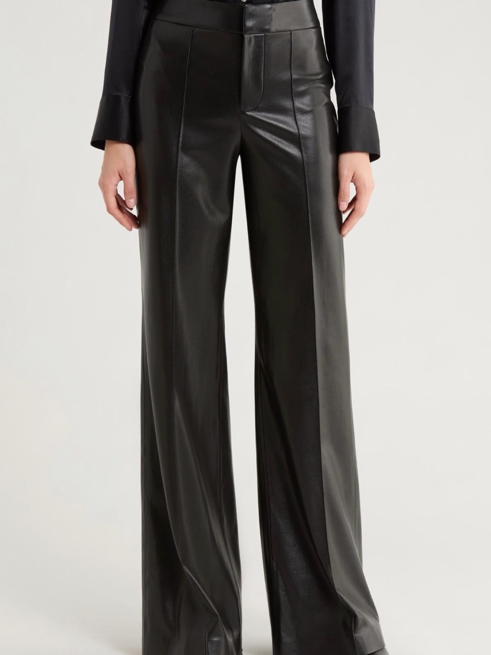 Alice + Olivia Dylan High Waist Flare Black Wide-Leg Faux Leather Pants
